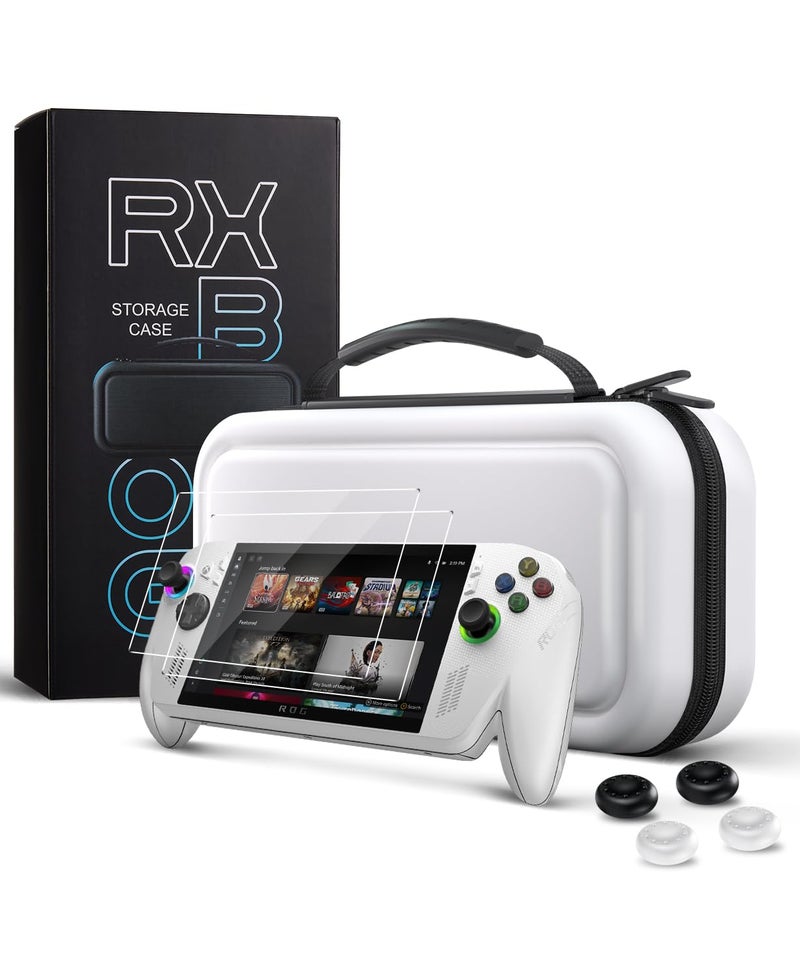 CoBak حقيبة حمل صلبة لجهاز ASUS ROG Xbox Ally و ROG Xbox Ally X 7" 2025 - مجموعة ملحقات 3 في 1 مع 2 واقي شاشة، 4 أغطية قبضة إبهام، 22 علبة بطاقة SD، حقيبة سفر محمولة، بيضاء - Image 1